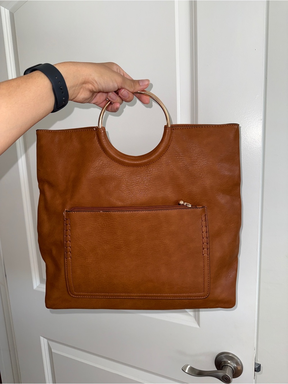 LC Lauren Conrad Cognac Tote with Gold Ring Handles
